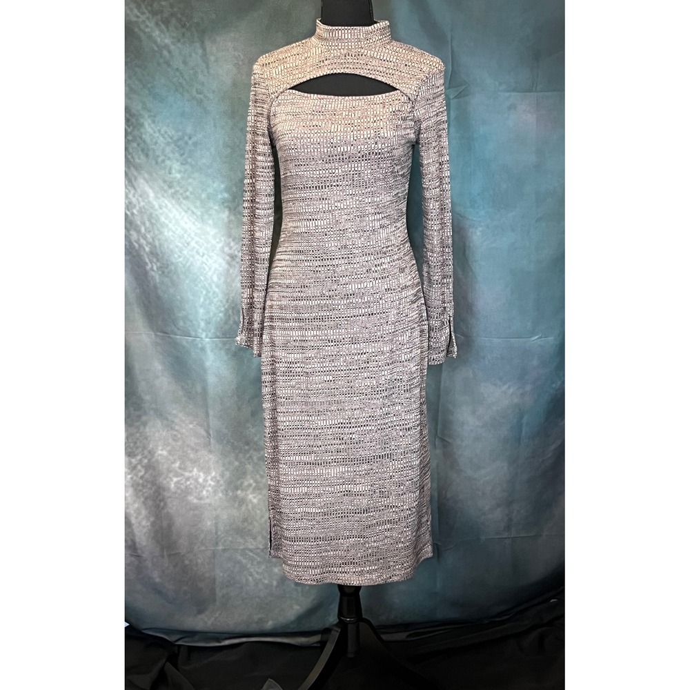 Jessica Simpson Mock Neck Cutout Ribbed Knit Midi Dress Rose Cloud Size M